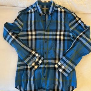 Men Burberry Blue Plaid Button Down- Medium